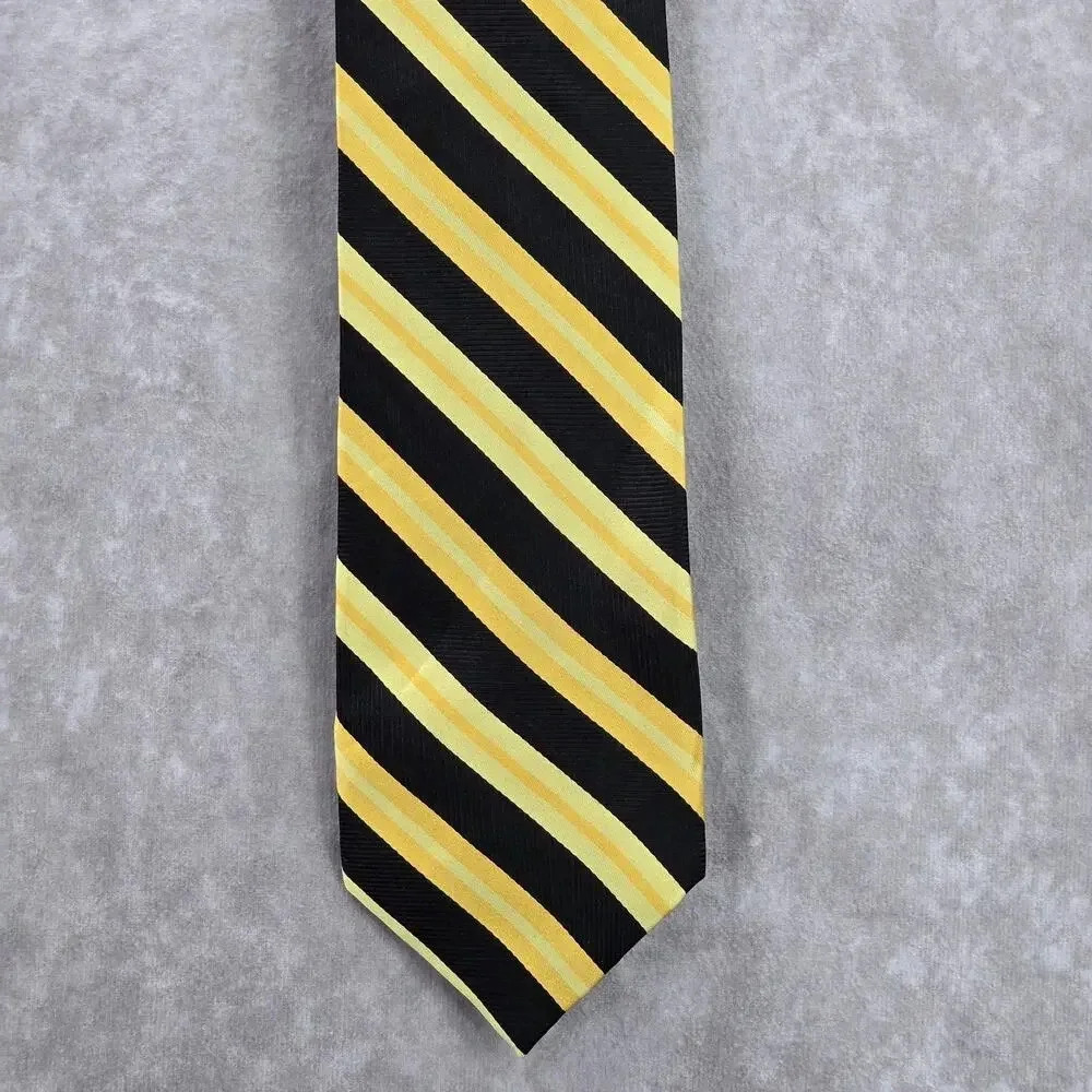 F/X Fusion Yellow Black Stripe Geometric 100% Silk Extra Long Mens Neck Tie NWOT